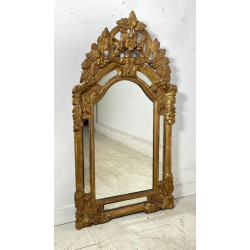ANTICA PICCOLA SPECCHIERA FRANCESE CORNICE LEGNO DECORO FOGLIA ORO EPOCA 1800