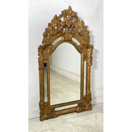 ANTICA PICCOLA SPECCHIERA FRANCESE CORNICE LEGNO DECORO FOGLIA ORO EPOCA 1800
