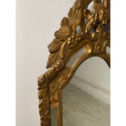 ANTICA PICCOLA SPECCHIERA FRANCESE CORNICE LEGNO DECORO FOGLIA ORO EPOCA 1800