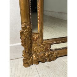 ANTICA PICCOLA SPECCHIERA FRANCESE CORNICE LEGNO DECORO FOGLIA ORO EPOCA 1800