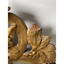 ANTICA PICCOLA SPECCHIERA FRANCESE CORNICE LEGNO DECORO FOGLIA ORO EPOCA 1800