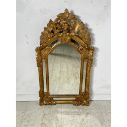 ANTICA PICCOLA SPECCHIERA FRANCESE CORNICE LEGNO DECORO FOGLIA ORO EPOCA 1800