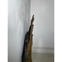 ANTICA PICCOLA SPECCHIERA FRANCESE CORNICE LEGNO DECORO FOGLIA ORO EPOCA 1800