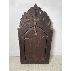 ANTICA PICCOLA SPECCHIERA FRANCESE CORNICE LEGNO DECORO FOGLIA ORO EPOCA 1800