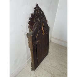 ANTICA PICCOLA SPECCHIERA FRANCESE CORNICE LEGNO DECORO FOGLIA ORO EPOCA 1800