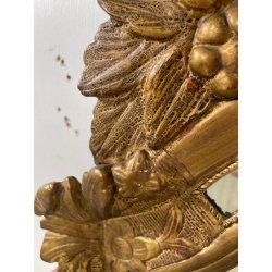 ANTICA PICCOLA SPECCHIERA FRANCESE CORNICE LEGNO DECORO FOGLIA ORO EPOCA 1800