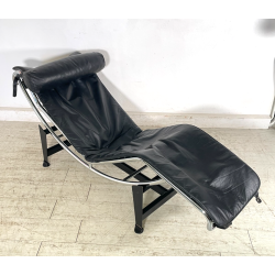 POLTRONA VINTAGE PELLE NERA STILE LE CORBUSIER PER CASSINA anni 70 CHAISE LONGUE