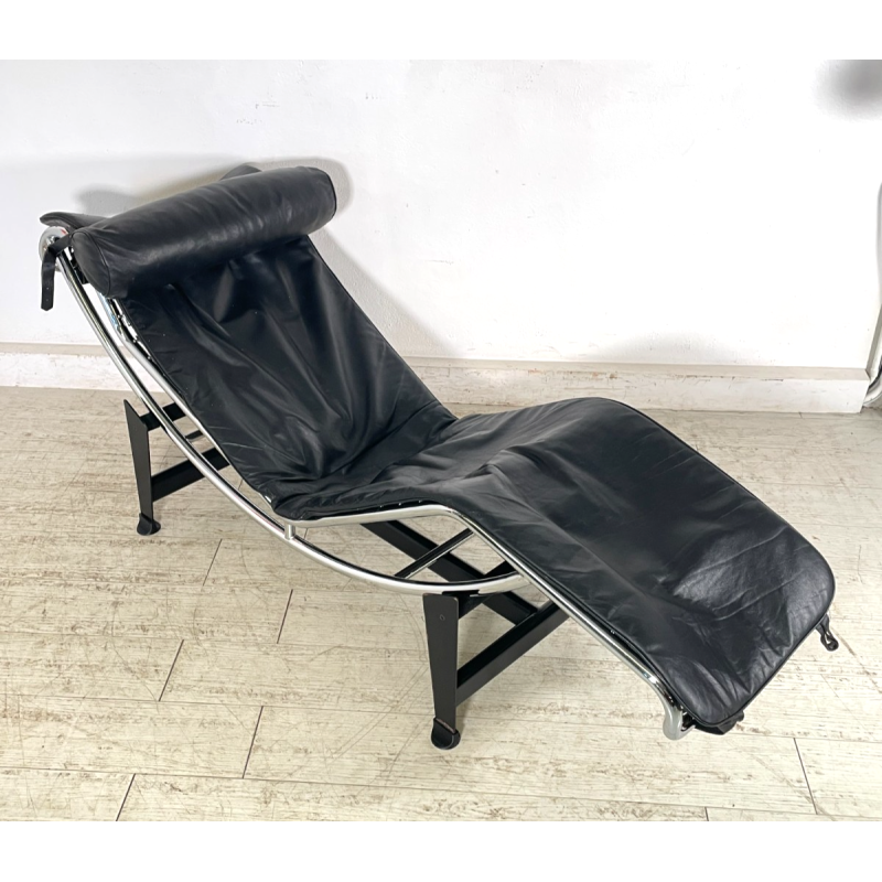 POLTRONA VINTAGE PELLE NERA STILE LE CORBUSIER PER CASSINA anni 70 CHAISE LONGUE