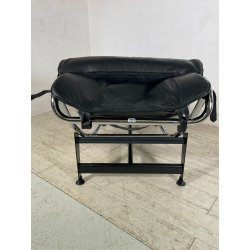 POLTRONA VINTAGE PELLE NERA STILE LE CORBUSIER PER CASSINA anni 70 CHAISE LONGUE