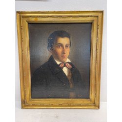 ANTICO QUADRO RITRATTO NOBIL UOMO DIPINTO OLIO SU TELA EPOCA 800 50X60CM CORNICE