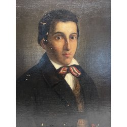 ANTICO QUADRO RITRATTO NOBIL UOMO DIPINTO OLIO SU TELA EPOCA 800 50X60CM CORNICE