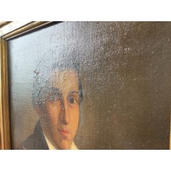 ANTICO QUADRO RITRATTO NOBIL UOMO DIPINTO OLIO SU TELA EPOCA 800 50X60CM CORNICE