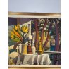 GRANDE QUADRO FIRMATO Caizzi DIPINTO ACRILICO TELA Belgirate '84 FIORI VASO LUME