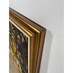 GRANDE QUADRO FIRMATO Caizzi DIPINTO ACRILICO TELA Belgirate '84 FIORI VASO LUME