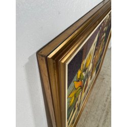 GRANDE QUADRO FIRMATO Caizzi DIPINTO ACRILICO TELA Belgirate '84 FIORI VASO LUME