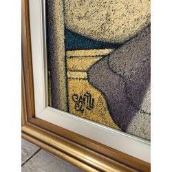GRANDE QUADRO FIRMATO Caizzi DIPINTO ACRILICO TELA Belgirate '84 FIORI VASO LUME