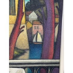 GRANDE QUADRO FIRMATO Caizzi DIPINTO ACRILICO TELA Belgirate '84 FIORI VASO LUME