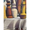 GRANDE QUADRO FIRMATO Caizzi DIPINTO ACRILICO TELA Belgirate '84 FIORI VASO LUME