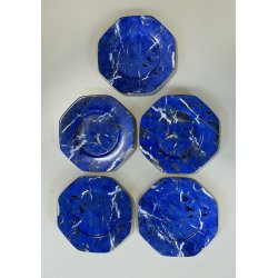 SET 5 SOTTOPIATTI ESAGONALI ESTE C.E Ceramica VINTAGE BLU LAPISLAZZULO ORO ø32cm