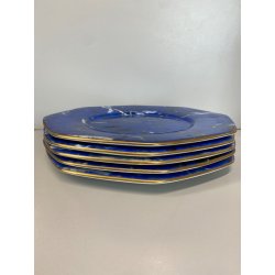 SET 5 SOTTOPIATTI ESAGONALI ESTE C.E Ceramica VINTAGE BLU LAPISLAZZULO ORO ø32cm