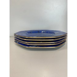 SET 5 SOTTOPIATTI ESAGONALI ESTE C.E Ceramica VINTAGE BLU LAPISLAZZULO ORO ø32cm