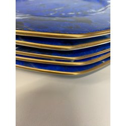 SET 5 SOTTOPIATTI ESAGONALI ESTE C.E Ceramica VINTAGE BLU LAPISLAZZULO ORO ø32cm