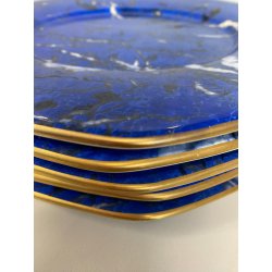 SET 5 SOTTOPIATTI ESAGONALI ESTE C.E Ceramica VINTAGE BLU LAPISLAZZULO ORO ø32cm