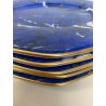 SET 5 SOTTOPIATTI ESAGONALI ESTE C.E Ceramica VINTAGE BLU LAPISLAZZULO ORO ø32cm