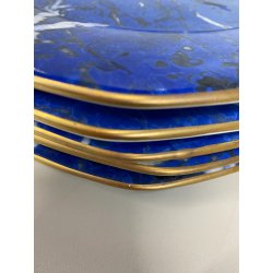 SET 5 SOTTOPIATTI ESAGONALI ESTE C.E Ceramica VINTAGE BLU LAPISLAZZULO ORO ø32cm