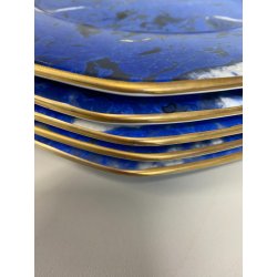 SET 5 SOTTOPIATTI ESAGONALI ESTE C.E Ceramica VINTAGE BLU LAPISLAZZULO ORO ø32cm