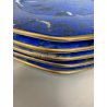 SET 5 SOTTOPIATTI ESAGONALI ESTE C.E Ceramica VINTAGE BLU LAPISLAZZULO ORO ø32cm