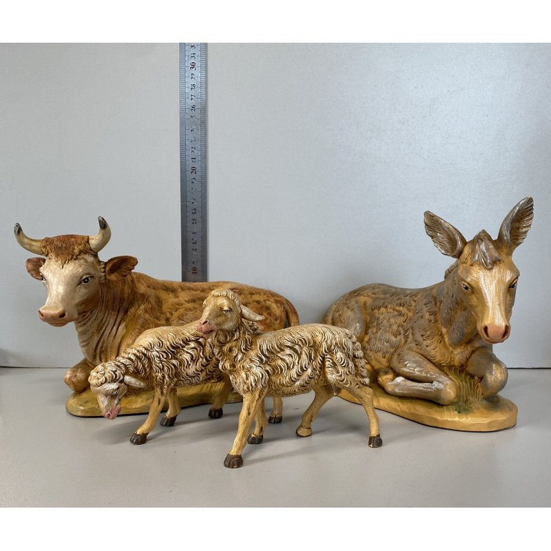 LOTTO 4 ANIMALI PRESEPE Fontanini BUE ASINO PECORE VINTAGE max H 16cm ITALIA '83