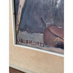 QUADRO DIPINTO Carlo Monti NATURA MORTA UCCELLI LANTERNA ARONA SELVAGGINA TELA