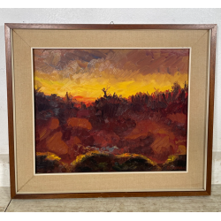 QUADRO DIPINTO Carlo Monti PAESAGGIO TRAMONTO AUTUNNALE LAGO MAGGIORE ANNI 60