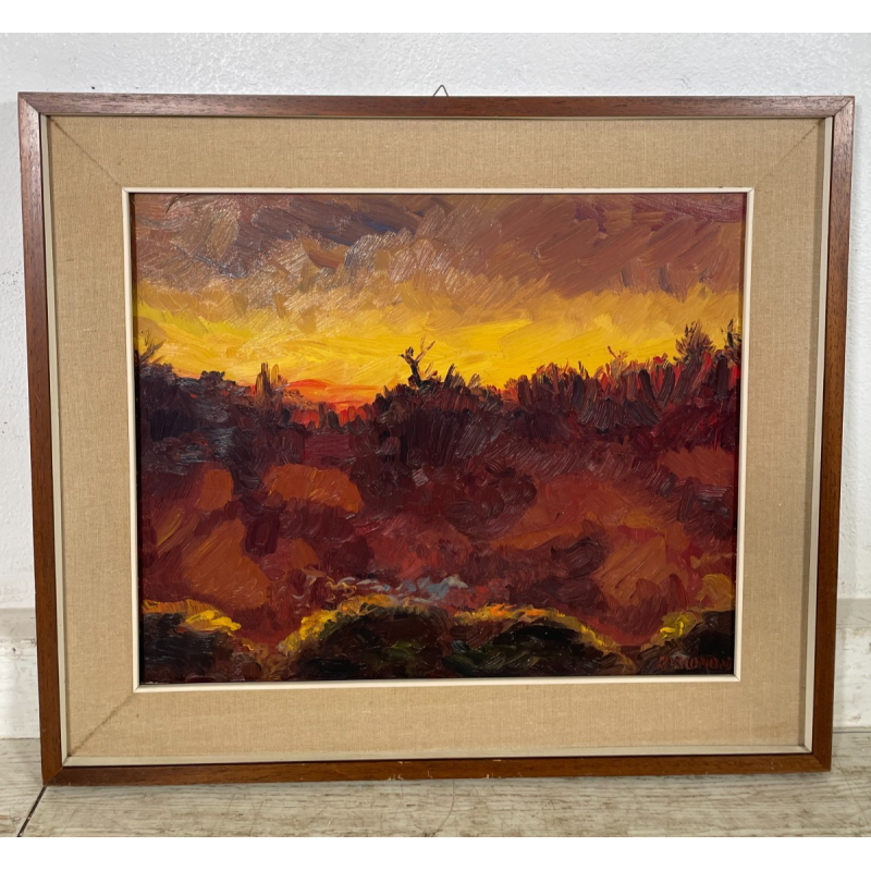 QUADRO DIPINTO Carlo Monti PAESAGGIO TRAMONTO AUTUNNALE LAGO MAGGIORE ANNI 60