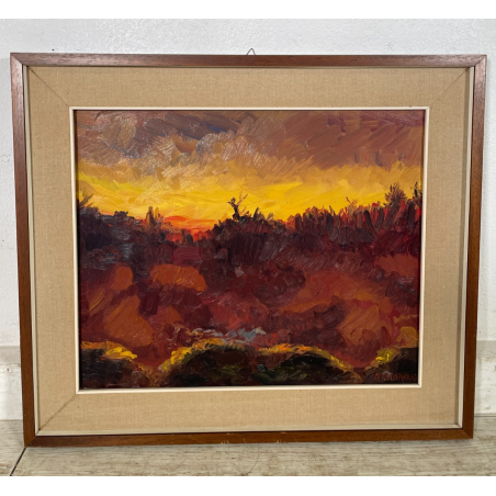 QUADRO DIPINTO Carlo Monti PAESAGGIO TRAMONTO AUTUNNALE LAGO MAGGIORE ANNI 60