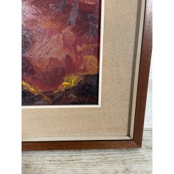 QUADRO DIPINTO Carlo Monti PAESAGGIO TRAMONTO AUTUNNALE LAGO MAGGIORE ANNI 60
