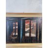 QUADRO DIPINTO Carlo Monti VEDUTA FINESTRE CASE NEVICATA ARONA ANNI 50 OLIO TELA
