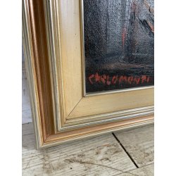 QUADRO DIPINTO Carlo Monti VEDUTA FINESTRE CASE NEVICATA ARONA ANNI 50 OLIO TELA