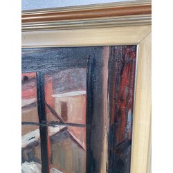 QUADRO DIPINTO Carlo Monti VEDUTA FINESTRE CASE NEVICATA ARONA ANNI 50 OLIO TELA
