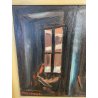 QUADRO DIPINTO Carlo Monti VEDUTA FINESTRE CASE NEVICATA ARONA ANNI 50 OLIO TELA