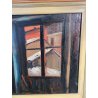 QUADRO DIPINTO Carlo Monti VEDUTA FINESTRE CASE NEVICATA ARONA ANNI 50 OLIO TELA