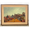 QUADRO DIPINTO Carlo Monti VEDUTA TETTI CASE CORSO DI ARONA ANNI 50 OLIO TELA