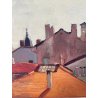 QUADRO DIPINTO Carlo Monti VEDUTA TETTI CASE CORSO DI ARONA ANNI 50 OLIO TELA