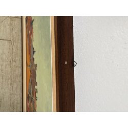 QUADRO DIPINTO Carlo Monti VEDUTA TETTI CASE CORSO DI ARONA ANNI 50 OLIO TELA
