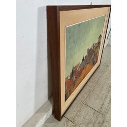 QUADRO DIPINTO Carlo Monti VEDUTA TETTI CASE CORSO DI ARONA ANNI 50 OLIO TELA