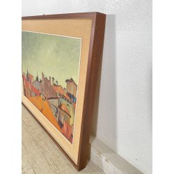 QUADRO DIPINTO Carlo Monti VEDUTA TETTI CASE CORSO DI ARONA ANNI 50 OLIO TELA