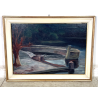 QUADRO DIPINTO Carlo Monti VEDUTA DARSENA BARCA LAGO MAGGIORE ARONA ANNI 50 TELA