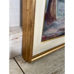 QUADRO DIPINTO Carlo Monti VEDUTA DARSENA BARCA LAGO MAGGIORE ARONA ANNI 50 TELA