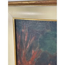 QUADRO DIPINTO Carlo Monti VEDUTA DARSENA BARCA LAGO MAGGIORE ARONA ANNI 50 TELA